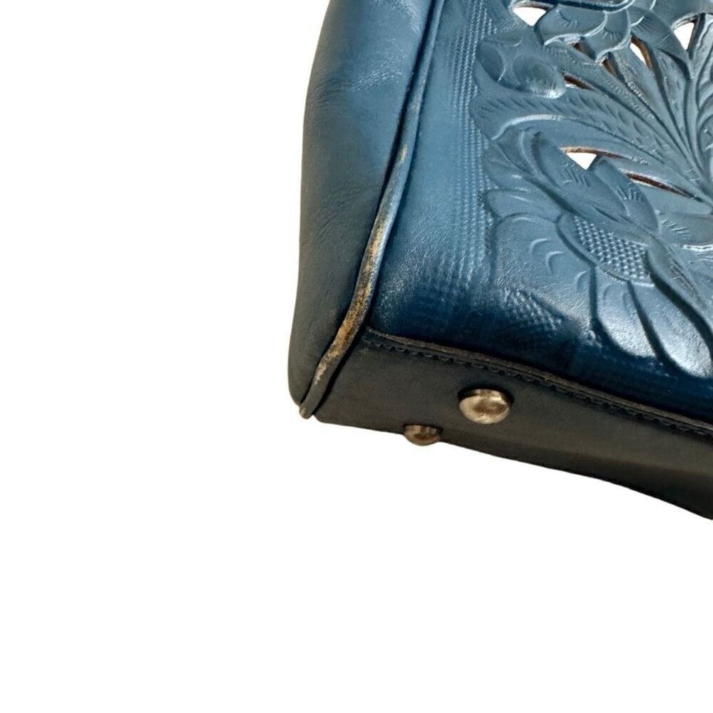 Patricia Nash Rosedale Tote Burnished Cutout Tooled Leather Caribbean Blue - Picture 7 of 12